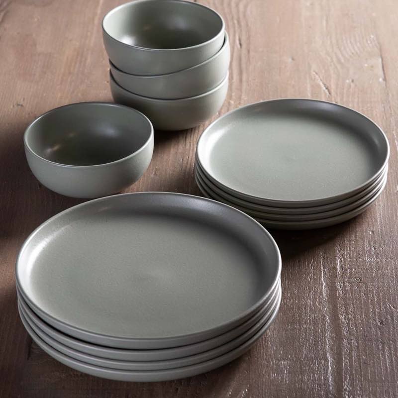 Pacifica Dinnerware Set with Soup/Cereal Bowls, Set of 12 - Artichoke